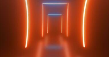 Abstract rectangular tunnel neon orange energy glowing from lines background photo