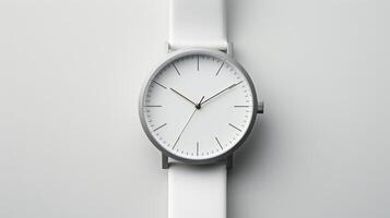 un blanco término análogo reloj en un blanco superficie ai generativo foto