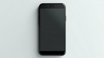 black smartphone with blank screen on white surface AI Generative photo