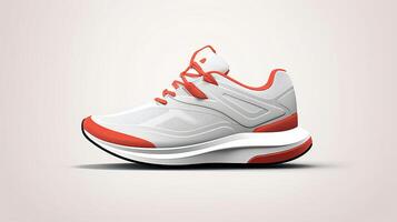 a white and orange shoe with a red laces photo