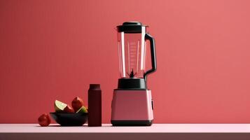 a blender is sitting on a table next to a bowl of fruit photo