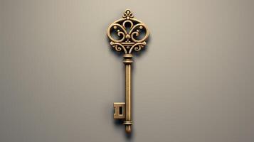 an old key with a gold design on it photo