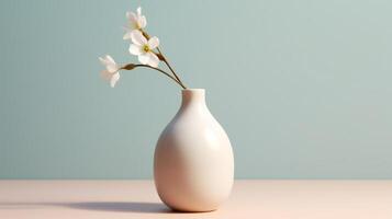a white vase with a single flower in it photo