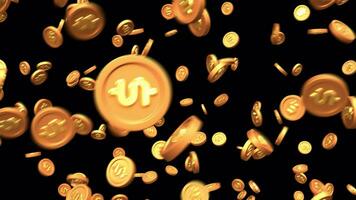 Animation of Flying Dollar Coins. High-res UHD 4K quality in MOV format, complete with ProRes 4444 codec for alpha channel support. Ideal for VFX, compositing and keying projects video