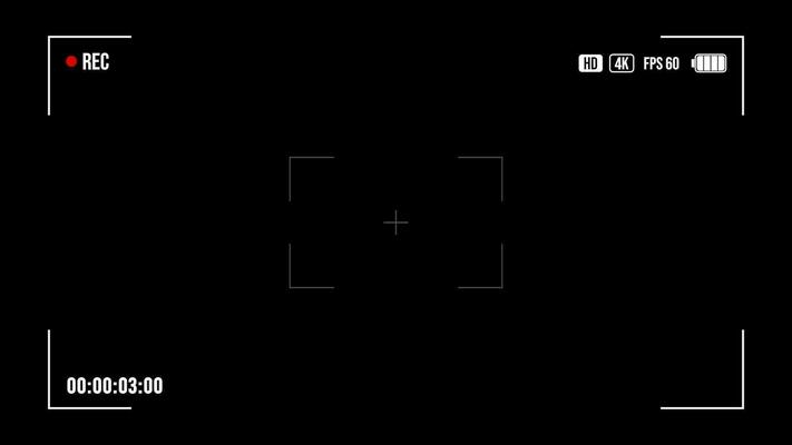 Camera recording screen overlay. Camera recording overlay on black background. Recording frame screen Recording Recording effect and live Recording. Full HD