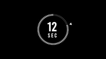 15 segundos contagem regressiva cronômetro, contagem regressiva cronômetro 15 segundo, 15 segundo animação a partir de 15 para 0 0 segundos. moderno plano Projeto com animação em Preto fundo. cheio hd video