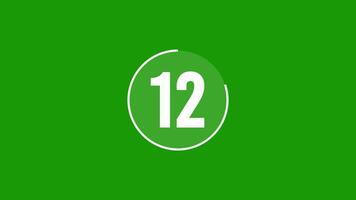 15 seconds countdown timer, countdown timer 15 second, 15 second animation from 15 to 0 seconds. Modern flat design with animation on green background. Full HD video