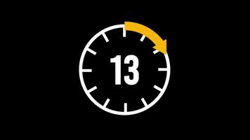 15 seconden countdown tijdopnemer, countdown timer 15 seconde, 15 tweede animatie van 15 naar 0 seconden. modern vlak ontwerp met animatie Aan zwart achtergrond. vol hd video