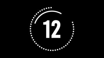 15 segundos contagem regressiva cronômetro, contagem regressiva cronômetro 15 segundo, 15 segundo animação a partir de 15 para 0 0 segundos. moderno plano Projeto com animação em Preto fundo. cheio hd video