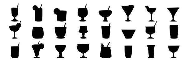 Collection of cocktails silhouette. Hand drawn glass vector illustration.