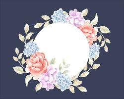 Rose and Hydrangea Watercolor Flower Wreath vector