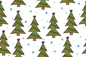 Vector seamless pattern with Christmas trees. Cute New Year pattern on white background. Cute evergreen fir trees. Vector illustration