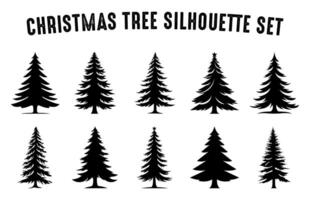 Set of Christmas Tree vector silhouettes, Xmas trees vector bundle, Christmas tree icons collection