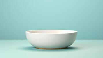 empty bowl on blue background AI Generative photo