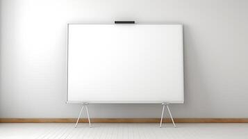white board in empty room with wooden floor photo
