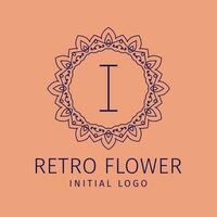 letter I retro flower initial vector logo design