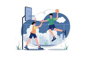 Students Playing Basketball On The Ground vector