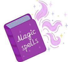 A book about magic and spells for a wizard, on a transparent background.Bright vector illustration.  Background for textiles or book covers,wallpaper, design, graphics, printing, hobbies, invitations.