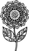 A beautiful floral element of the mandala. Black and white design element in the form of a flower. It can be used to print greeting cards, phone cases, etc. A hand-drawn pattern. Vector illustration.