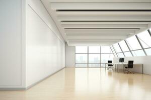 empty office with large windows and wooden floors AI Generative photo