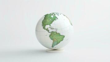 un globo en un blanco antecedentes con un mapa de el mundo ai generativo foto