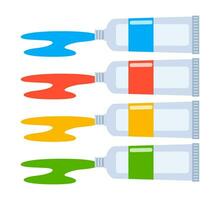 Set of colorful paint tubes with sample strokes. Vector illustration isolated on white background.