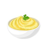 Vector illustration, mashed potatoes in a bowl, isolated white background.