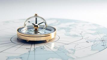 a gold compass on top of a world map photo