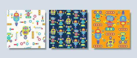 Cute robots seamless pattern collection vector