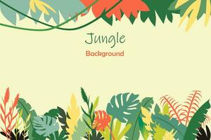 Tropical vector background with colorful leaves and a bird. Abstract foliage and botanical background.