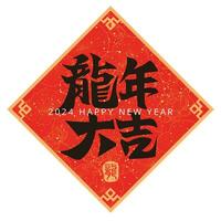 2024 Chinese calligraphy spring couplets , word meaning Good luck in the Year of the Dragon vector