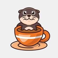 Cute Otter In A Cup Of Coffee Vector Cartoon Illustration