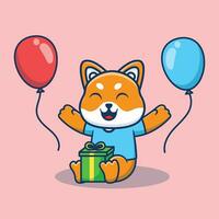 Cute Dog Birthday Vector Cartoon Illustration