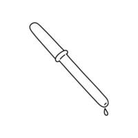 Pipette with a drop of water, oil, serum or vaccine. A scientific tool. Vector doodle outline sketch