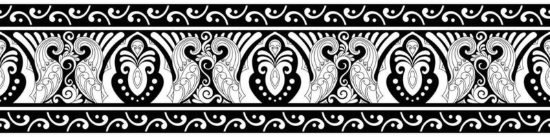 Carpet border. Seamless. Black on white. Handkerchief. Woven fabric, wallpaper. vector