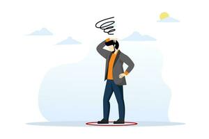 business boundaries concept, boundaries or frameworks that hinder work progress, activities that limit business or career growth, frustrated businessman standing uncomfortably in a small red circle. vector