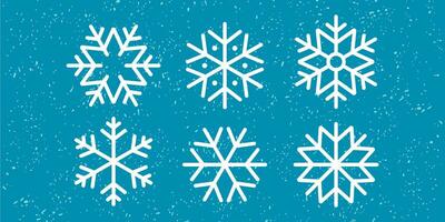 Snowflake variations icon collection. Snowflakes white ice crystal on blue background. Winter symbol. Christmas logo sign. vector