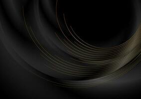 Black smooth abstract background with golden lines vector