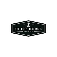 Black chess horse knight piece silhouette logo design vintage retro style vector
