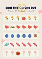 flat design vector spot the different printable worksheet for kids activity