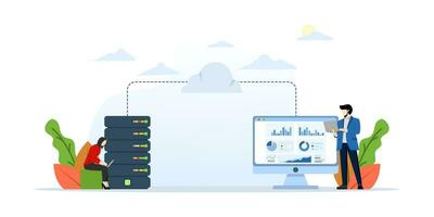 nube almacenamiento conexión tecnología concepto con nuestra en línea Servicio anfitrión y servidor negocio tecnología. administración información sistema, documento administración software, grande datos trabajar, en línea intercambio. vector