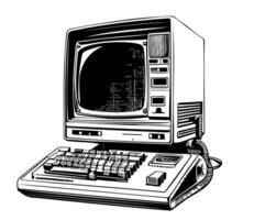 Computer retro hand drawn sketch Vector illustration Computer technology photo