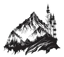Mountains , forest hand drawn sketch illustration Beautiful nature vector