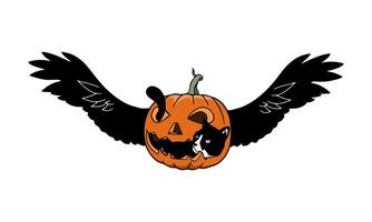 the cat in the flying pumpkin, vector illustration.