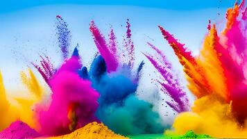 Clean and colorful rainbow holi paint color powder explosion isolated panorama background photo