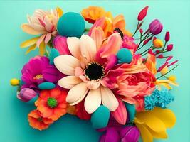 beautiful multicolored flower close-up photography with creative abstract background, generative ai photo