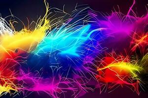 Communication technology Background, Lighting in neon lines, waves, spark, electric lighting explosion created with generative AI photo