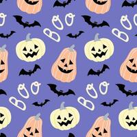Seamless Halloween with Jack-O -Lantern pumpkins and bats on isolated background. Hand background for Halloween party decoration, scrapbooking, textile, greeting cards design, wall paper. vector