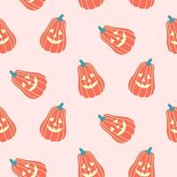 Seamless pattern of Halloween Jack-O -Lantern pumpkins on isolated background. Background in traditional colours for Halloween celebration, textiles, wall papers, wrapping paper, scrapbooking. vector