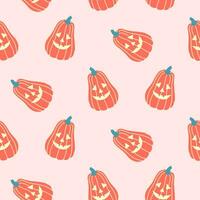 Seamless pattern of Halloween Jack-O -Lantern pumpkins on isolated background. Background in traditional colours for Halloween celebration, textiles, wall papers, wrapping paper, scrapbooking. vector